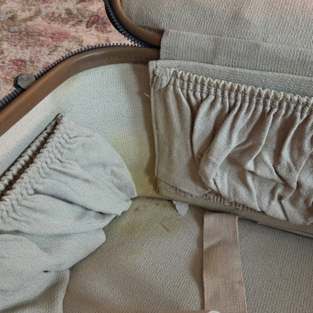 Wings Vintage Leather Trimmed Luggage Suitcase Broken Zipper